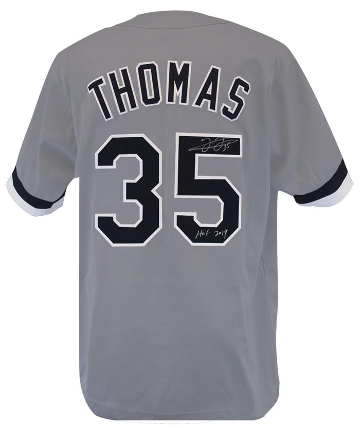 Frank Thomas Autographed Grey Custom Jersey with HOF 2014-Powers Sports Memorabilia
