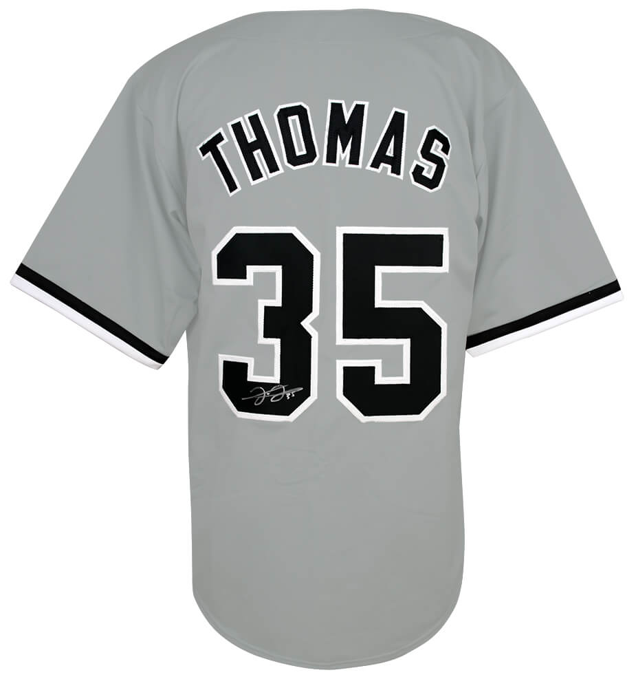 Frank Thomas Autographed Grey Custom Jersey-Powers Sports Memorabilia