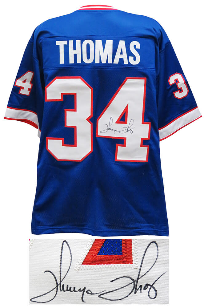 Thurman Thomas Autographed Blue T/B Custom Football Jersey-Powers Sports Memorabilia