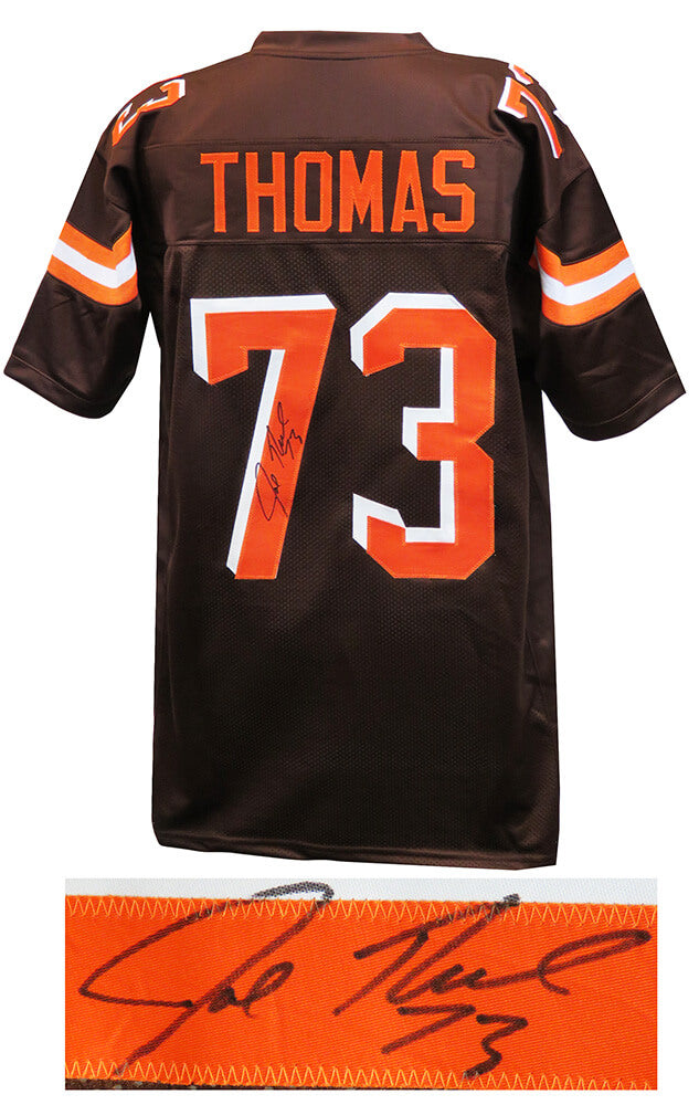 Joe Thomas Autographed Brown Custom Football Jersey (With Orange #'s)-Powers Sports Memorabilia