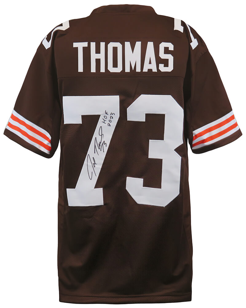 Joe Thomas Autographed Brown Custom Football Jersey with HOF 2023-Powers Sports Memorabilia