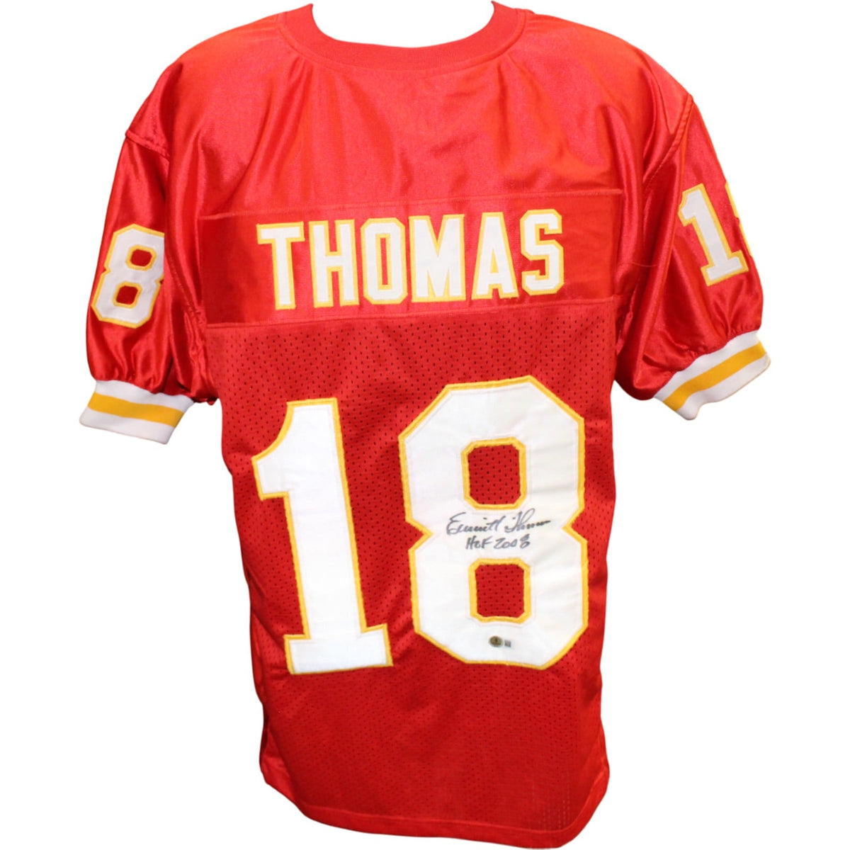 Emmitt Thomas Signed Pro Style XL Red Jersey HOF – Beckett Witness Authenticated-Powers Sports Memorabilia