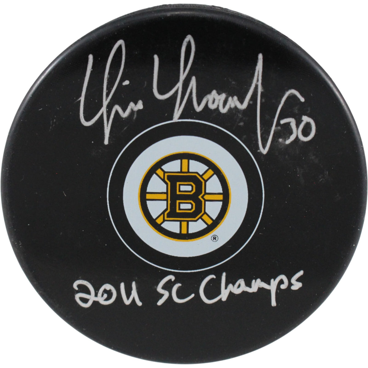 Tim Thomas Boston Bruins Logo Signed Puck 2011 SC Champs-Powers Sports Memorabilia