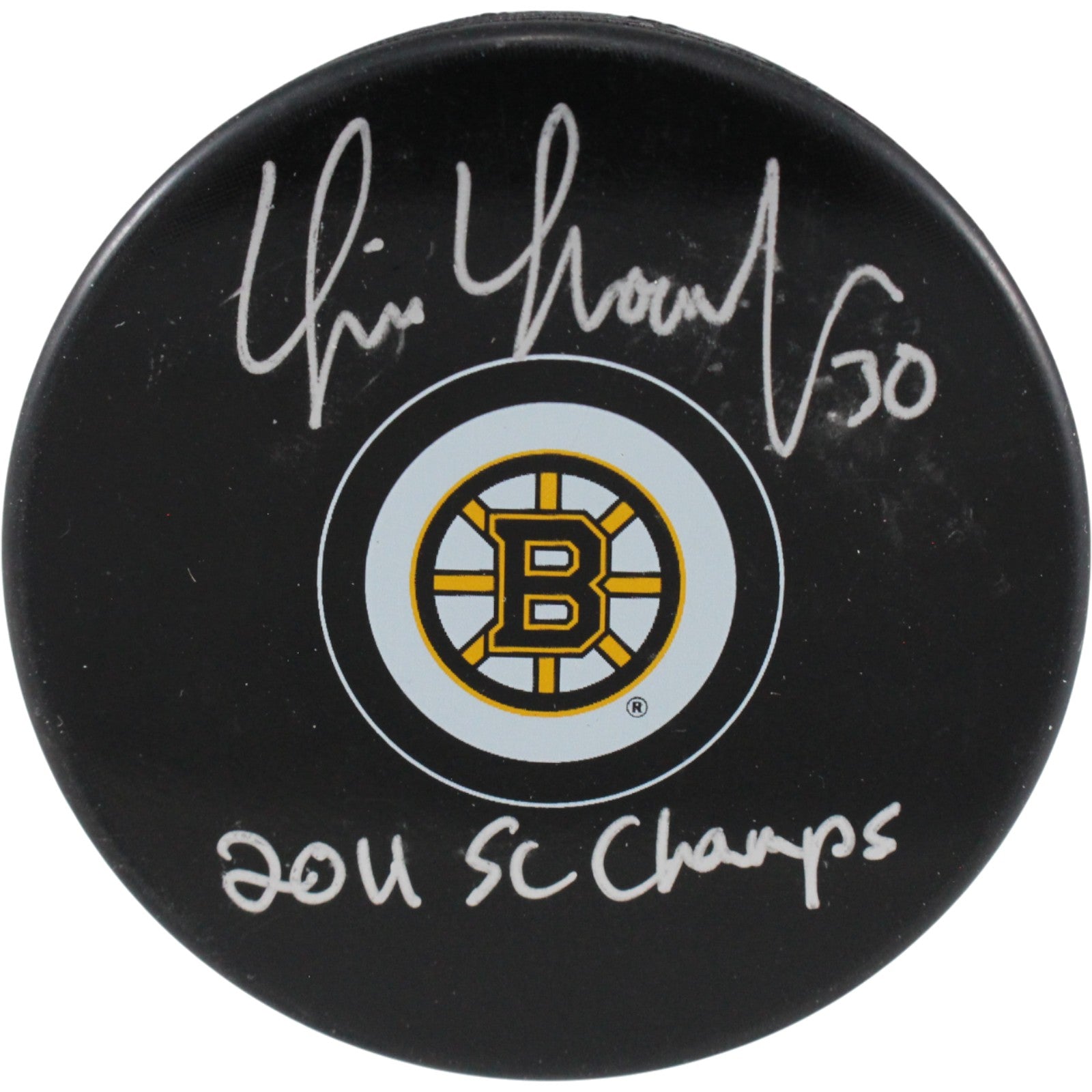 Tim Thomas Boston Bruins Logo Signed Puck 2011 SC Champs-Powers Sports Memorabilia