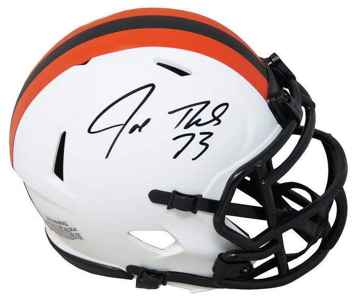Joe Thomas Autographed Cleveland Browns Lunar Eclipse White Matte Riddell Speed Mini Helmet-Powers Sports Memorabilia