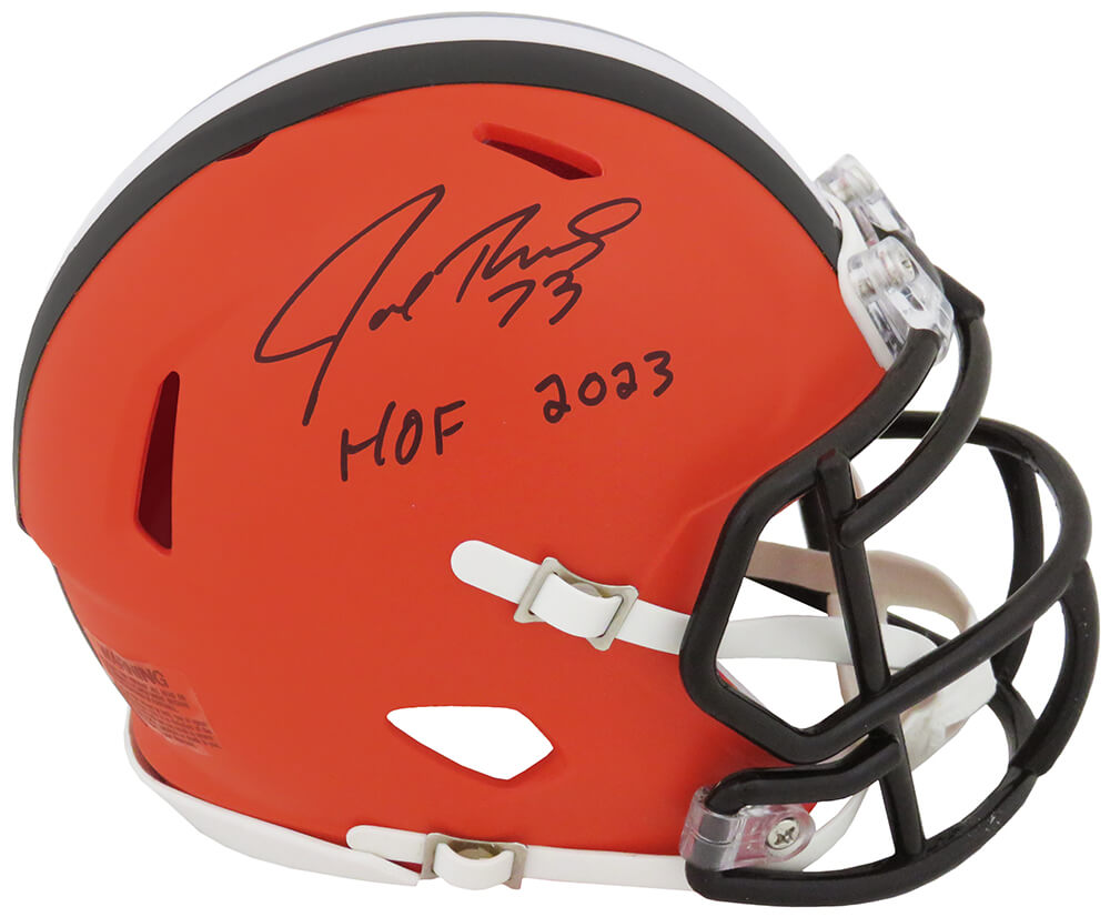 Joe Thomas Autographed Cleveland Browns Riddell Speed Mini Helmet with HOF 2023-Powers Sports Memorabilia