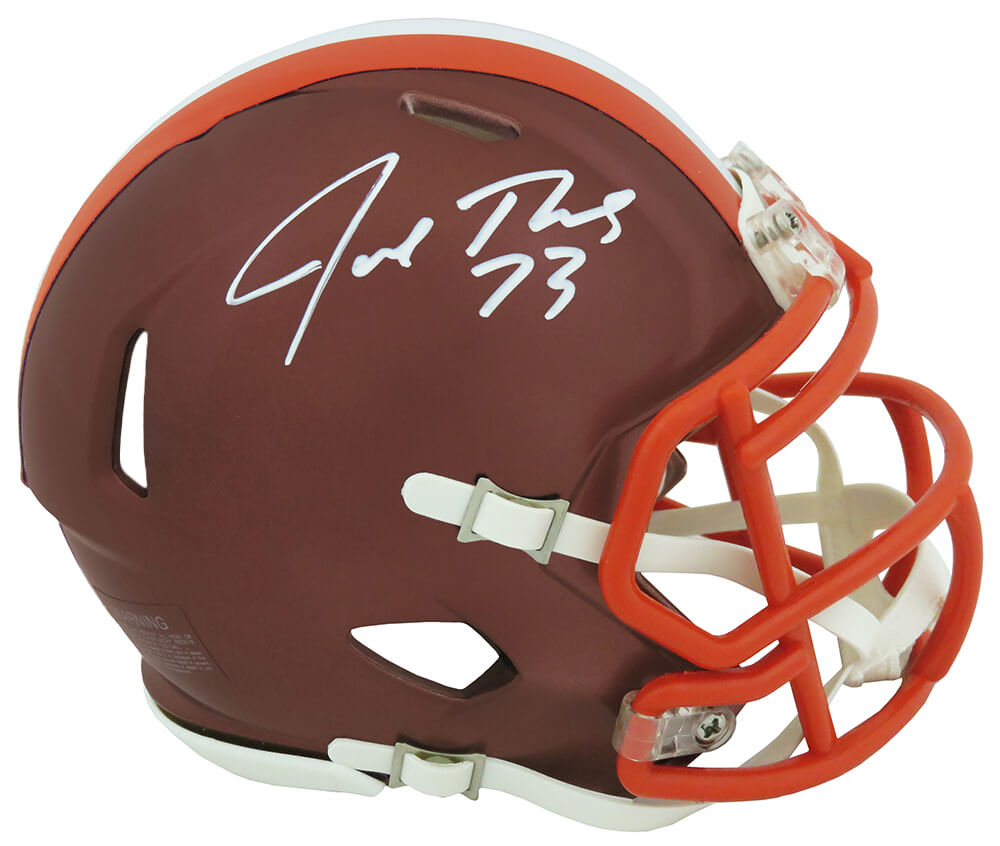 Joe Thomas Autographed Cleveland Browns FLASH Riddell Speed Mini Helmet (In White)-Powers Sports Memorabilia