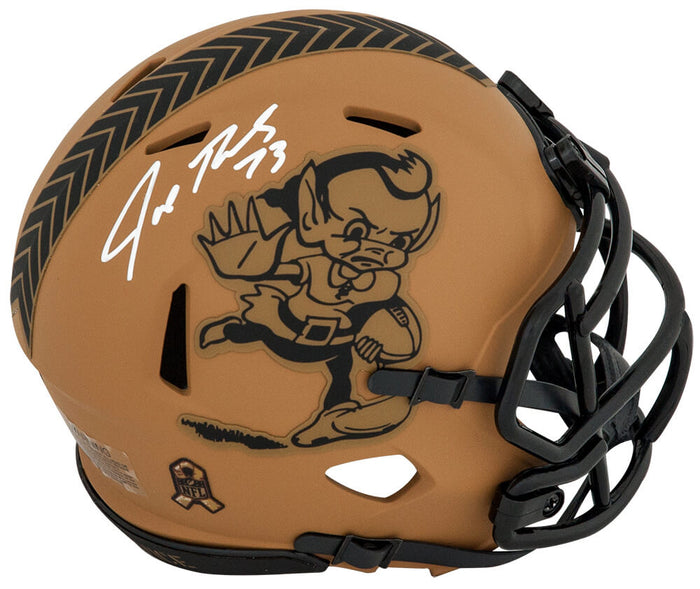 Joe Thomas Autographed Cleveland Browns 2023 Salute to Service Riddell Speed Mini Helmet-Powers Sports Memorabilia