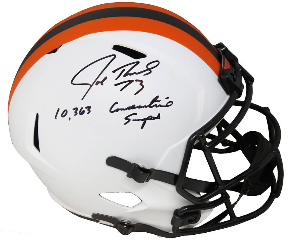 Joe Thomas Autographed Cleveland Browns Lunar Eclipse White Matte Riddell Full Size Speed Replica Helmet with 10,363 Consecutive Snaps-Powers Sports Memorabilia