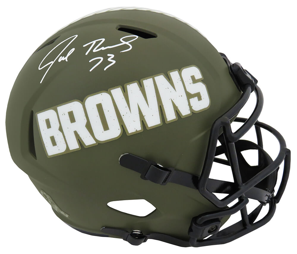 Joe Thomas Autographed Cleveland Browns Salute to Service Riddell Full Size Speed Replica Helmet-Powers Sports Memorabilia
