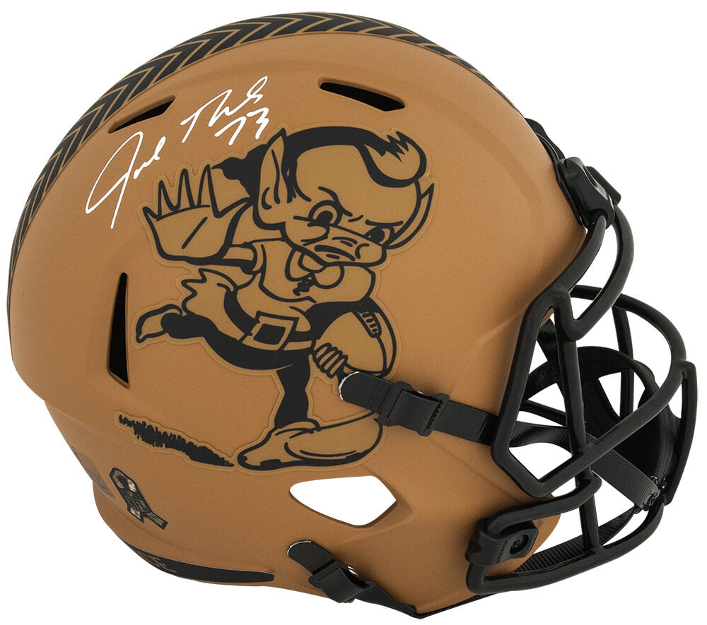 Joe Thomas Autographed Cleveland Browns 2023 Salute to Service Riddell Full Size Speed Replica Helmet-Powers Sports Memorabilia