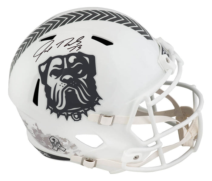 Joe Thomas Autographed Cleveland Browns 2024 Salute to Service White Riddell Full Size Speed Replica Helmet-Powers Sports Memorabilia