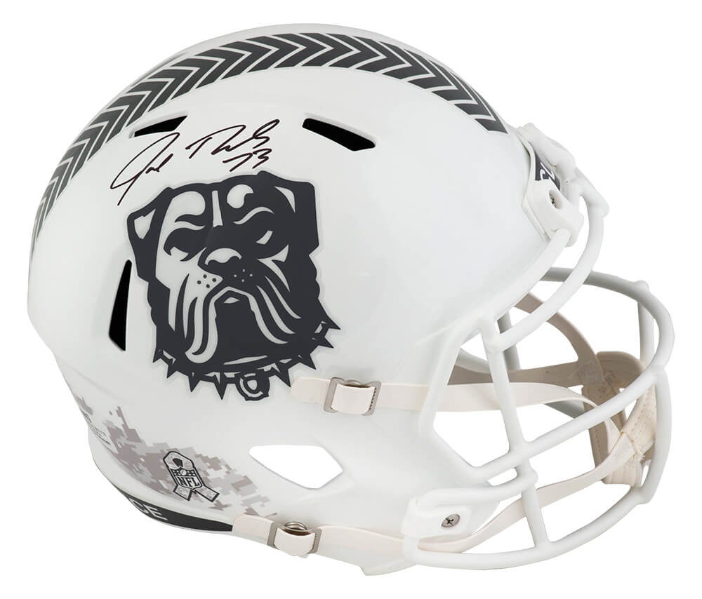 Joe Thomas Autographed Cleveland Browns 2024 Salute to Service White Riddell Full Size Speed Replica Helmet-Powers Sports Memorabilia