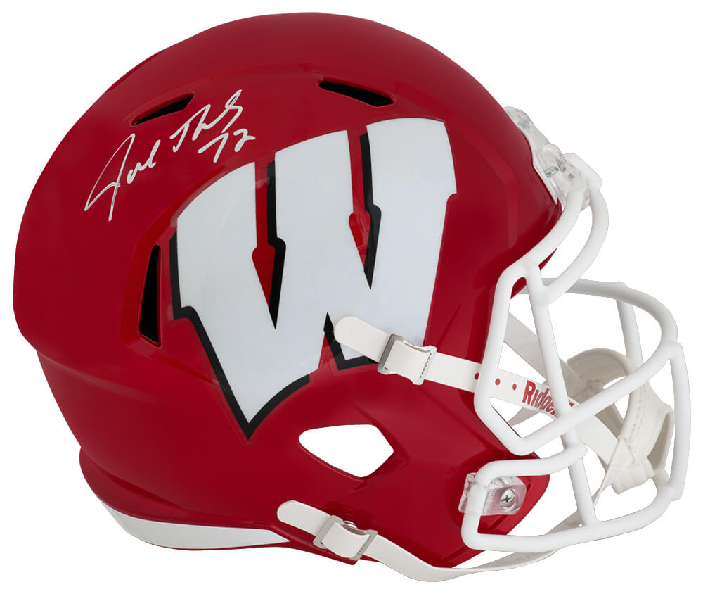 Joe Thomas Autographed Wisconsin Badgers FLASH Riddell Full Size Speed Replica Helmet-Powers Sports Memorabilia