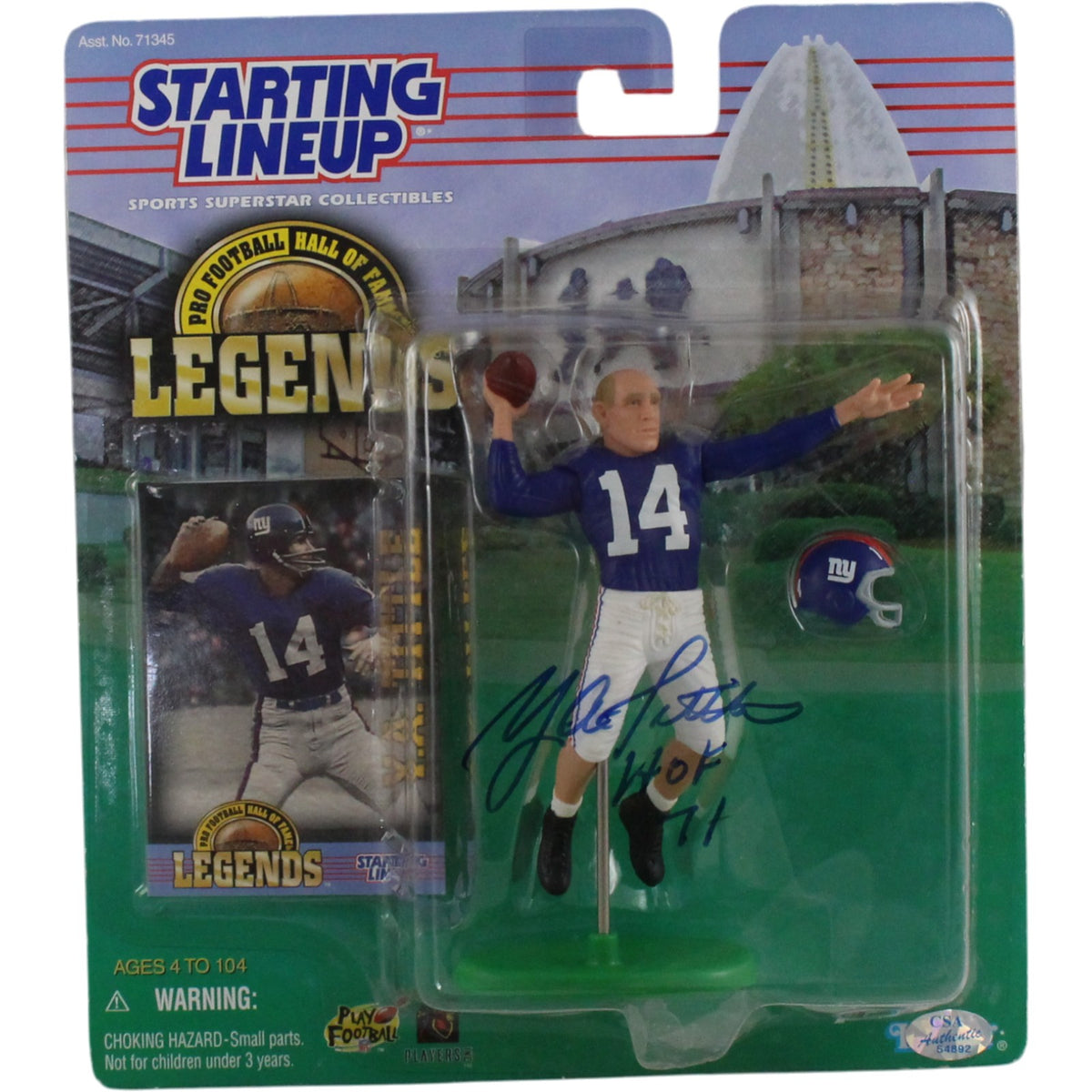 YA Tittle New York Giants Signed Mini Helmet - 1998 Starting Line Up HOF Beckett Beckett-Powers Sports Memorabilia