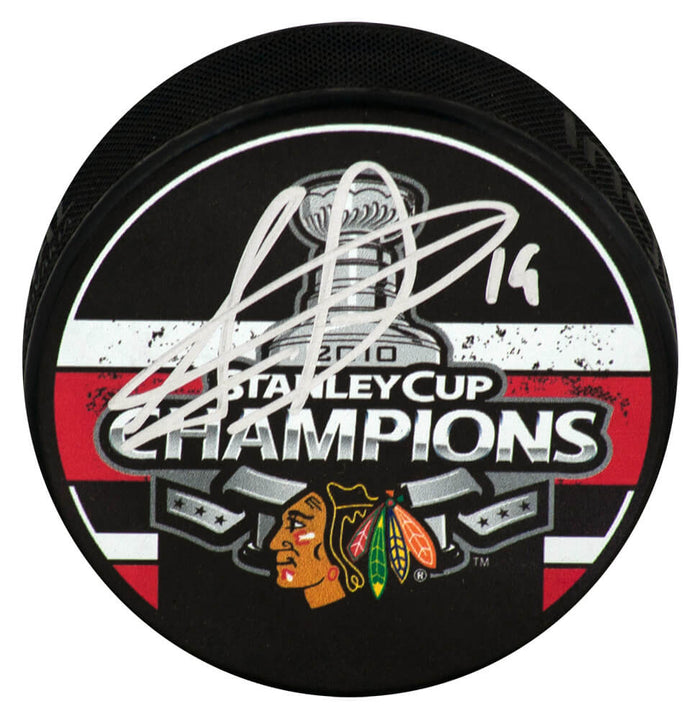 Jonathan Toews Autographed Chicago Blackhawks 2010 Stanley Cup Champs Logo Hockey Puck-Powers Sports Memorabilia