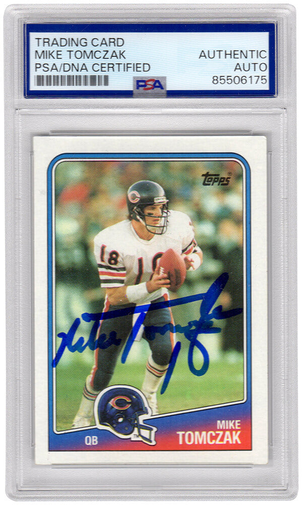 Mike Tomczak Autographed Chicago Bears 1988 Topps Rookie Football Trading Card #70 - (PSA Encapsulated)-Powers Sports Memorabilia