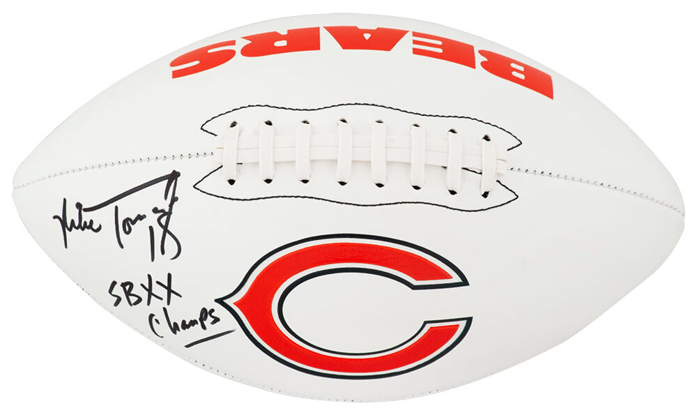 Mike Tomczak Autographed Chicago Bears Logo Franklin White Football with SB XX Champs-Powers Sports Memorabilia