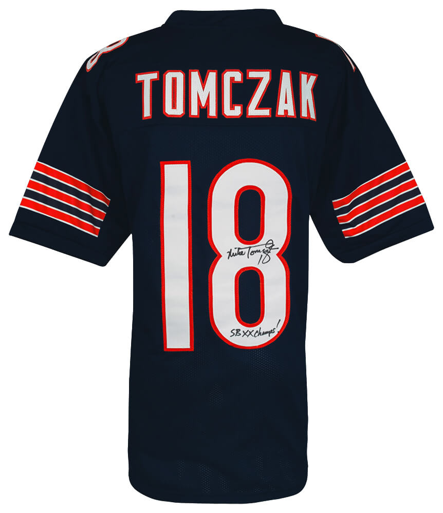 Mike Tomczak Autographed Navy Custom Football Jersey with SB XX Champs-Powers Sports Memorabilia