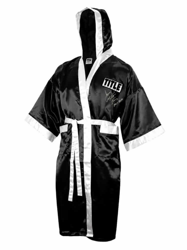 James Toney Autographed Title Black With White Trim Boxing Robe with HOF 2022-Powers Sports Memorabilia