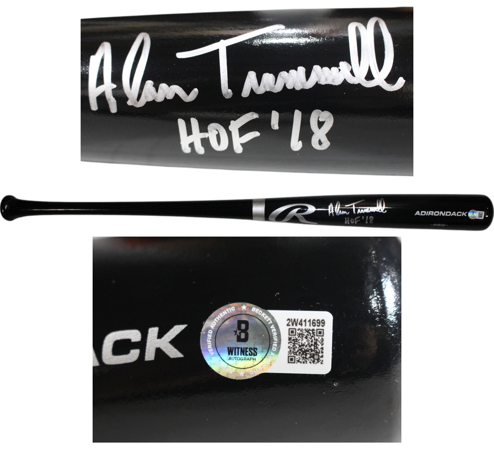 Alan Trammell Detroit Tigers Black Signed Bat HOF Beckett Witness 49312 Beckett-Powers Sports Memorabilia