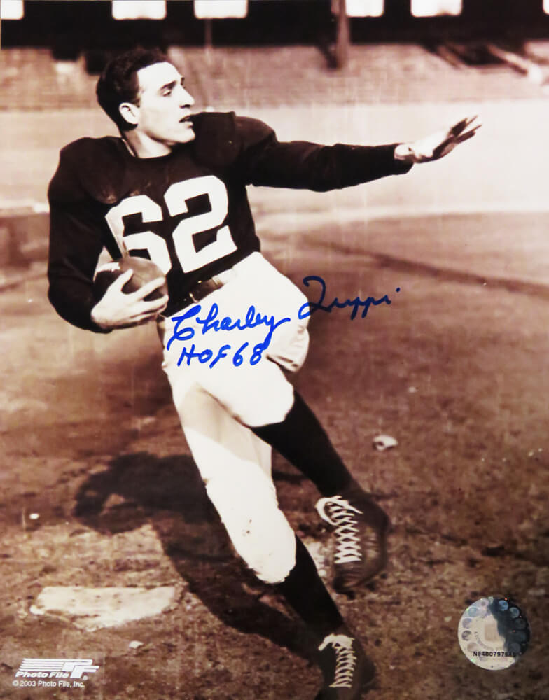 Charley Trippi Autographed Cardinals B&W Pose With Football 8x10 Photo with HOF'68-Powers Sports Memorabilia