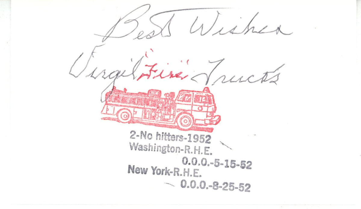 Virgil Trucks Detroit Tigers Index Signed Card with Best Wishes-Powers Sports Memorabilia