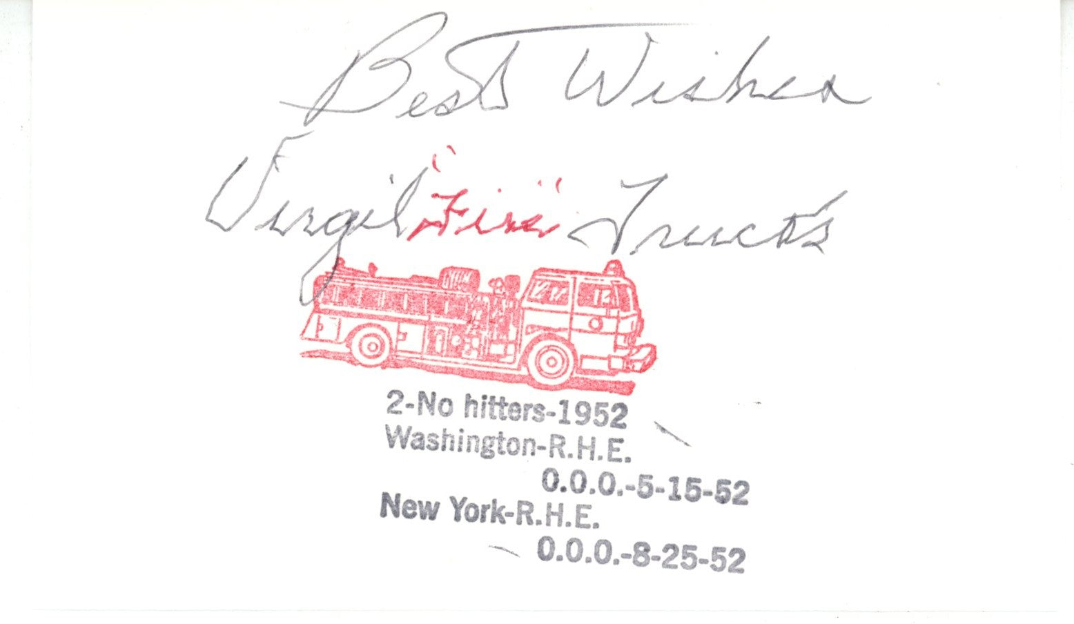Virgil Trucks Detroit Tigers Index Signed Card with Best Wishes-Powers Sports Memorabilia