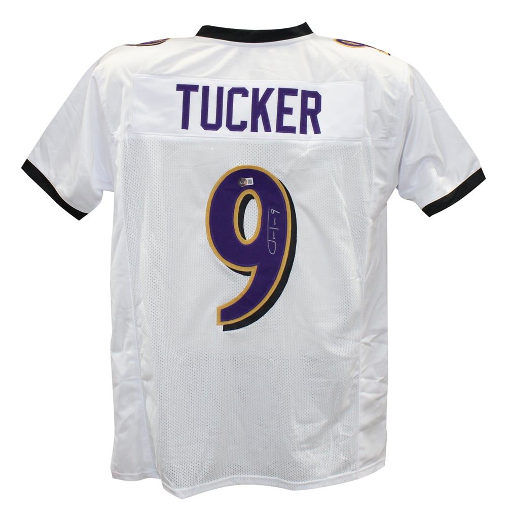 Justin Tucker Signed Pro Style White XL Jersey – Beckett Authenticated-Powers Sports Memorabilia