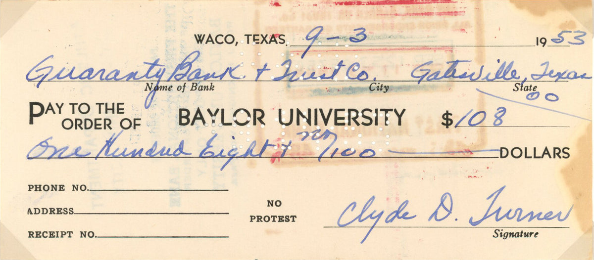 Clyde Bulldog Turner Chicago Bears Signed Mini Helmet - 1953 Waco Texas Baylor University Check-Powers Sports Memorabilia