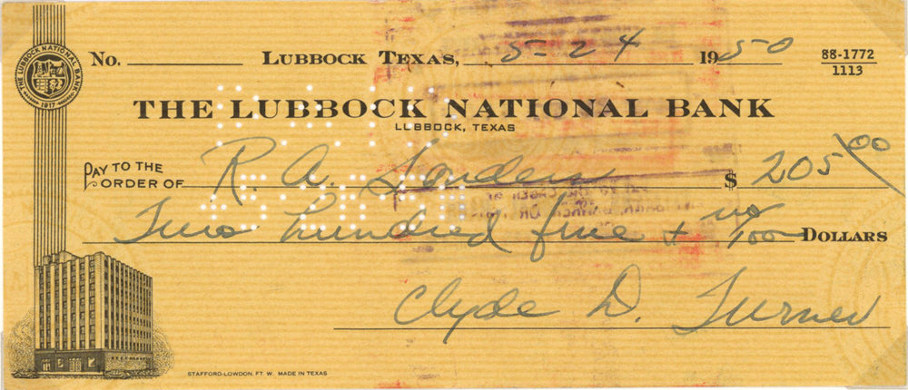 Clyde Bulldog Turner Chicago Bears Signed Mini Helmet - 1950 Lubbock National Bank Check-Powers Sports Memorabilia