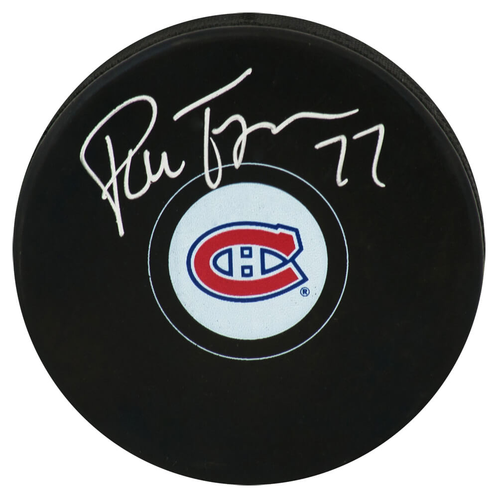 Pierre Turgeon Montreal Canadiens Autographed Logo Hockey Puck-Powers Sports Memorabilia