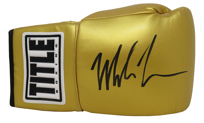 Mike Tyson Autographed Title Gold Boxing Glove-Powers Sports Memorabilia