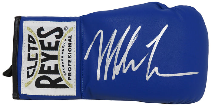 Mike Tyson Autographed Cleto Reyes Blue Boxing Glove-Powers Sports Memorabilia