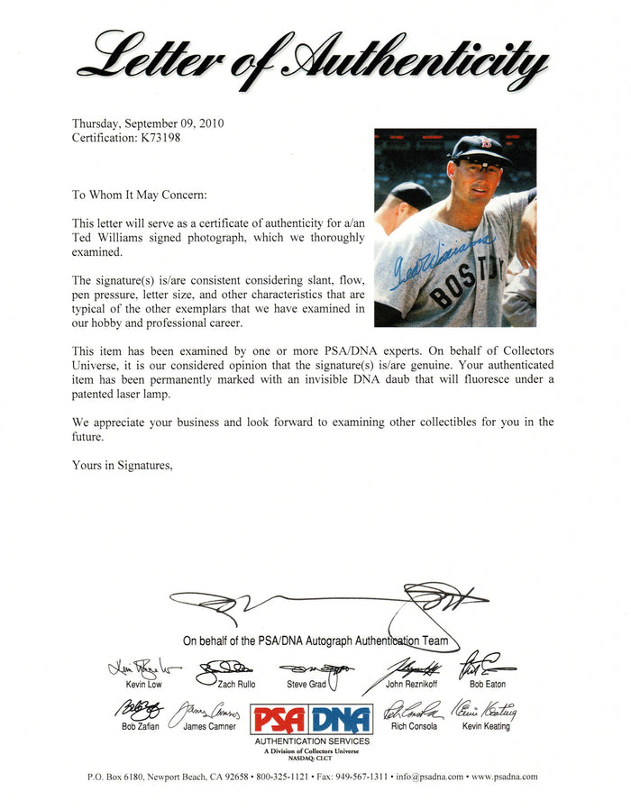 Ted Williams Signed Boston Red Sox 16x20 Photo PSA/DNA Authenticated PSA K73198-Powers Sports Memorabilia