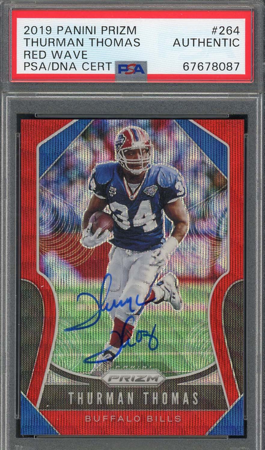 Thurman Thomas 2019 Panini Prizm Red Wave Signed Card #264 Auto PSA 30/149-Powers Sports Memorabilia