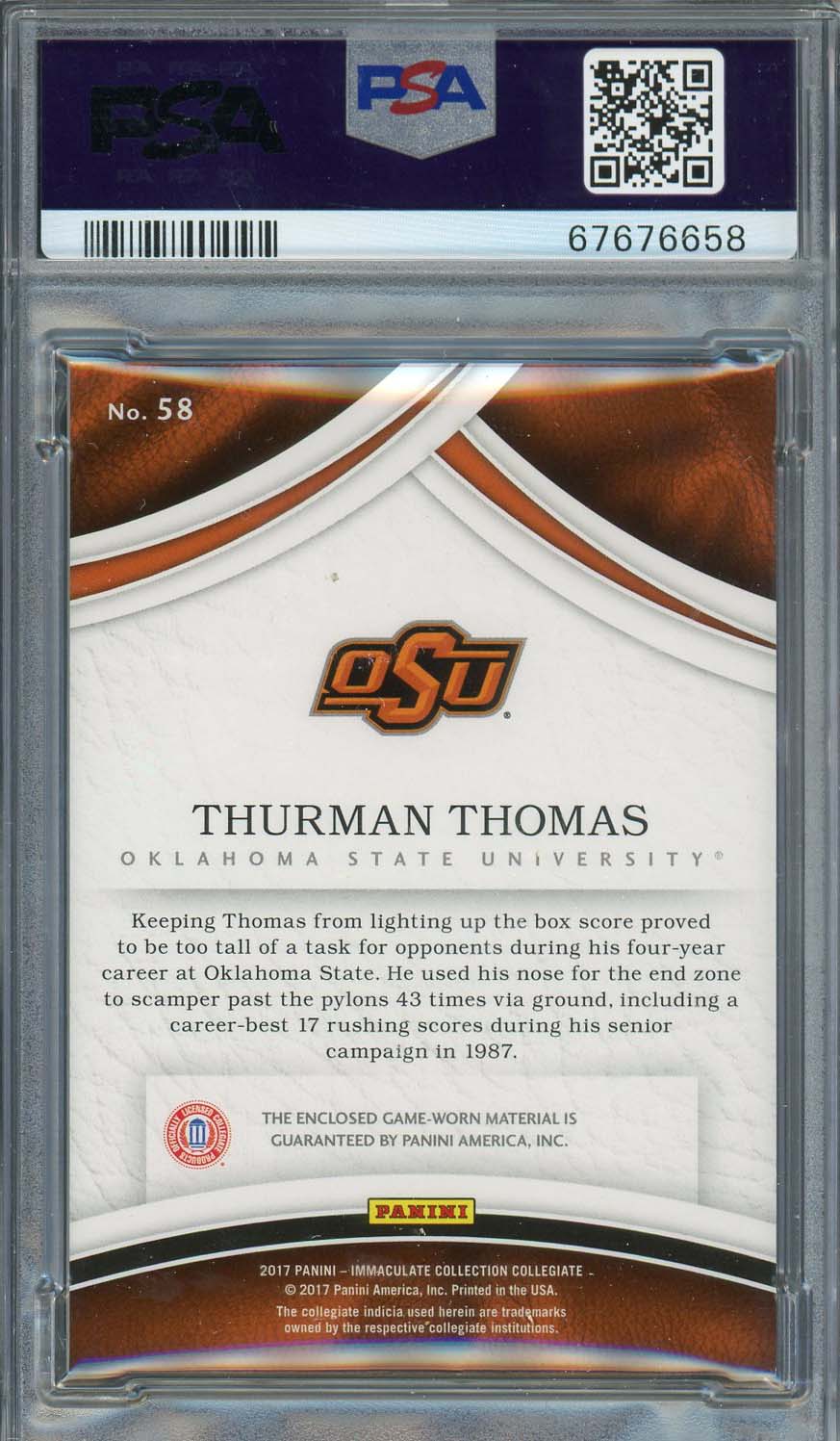 Thurman Thomas 2017 Panini Immaculate Football Signed Card Auto PSA 10-Powers Sports Memorabilia