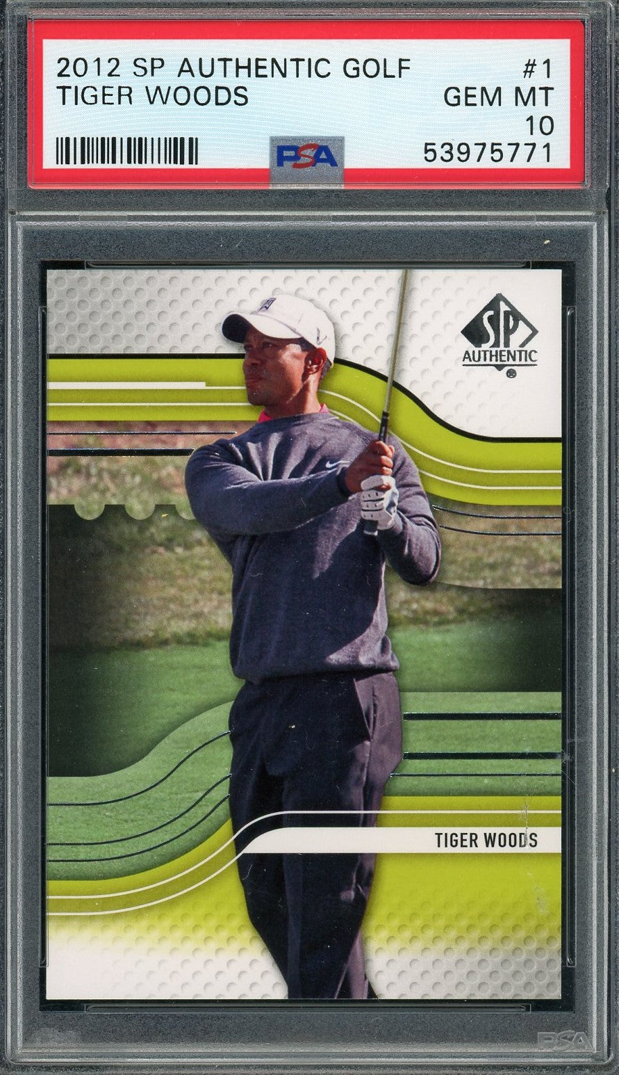Tiger Woods 2012 Upper Deck SP Authentic Golf Card #1 Graded PSA 10-Powers Sports Memorabilia
