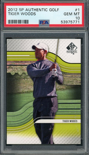 Tiger Woods 2012 Upper Deck SP Authentic Golf Card #1 Graded PSA 10-Powers Sports Memorabilia