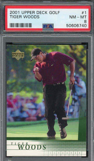 Tiger Woods 2001 Upper Deck Golf Rookie Card RC #1 Graded PSA 8-Powers Sports Memorabilia