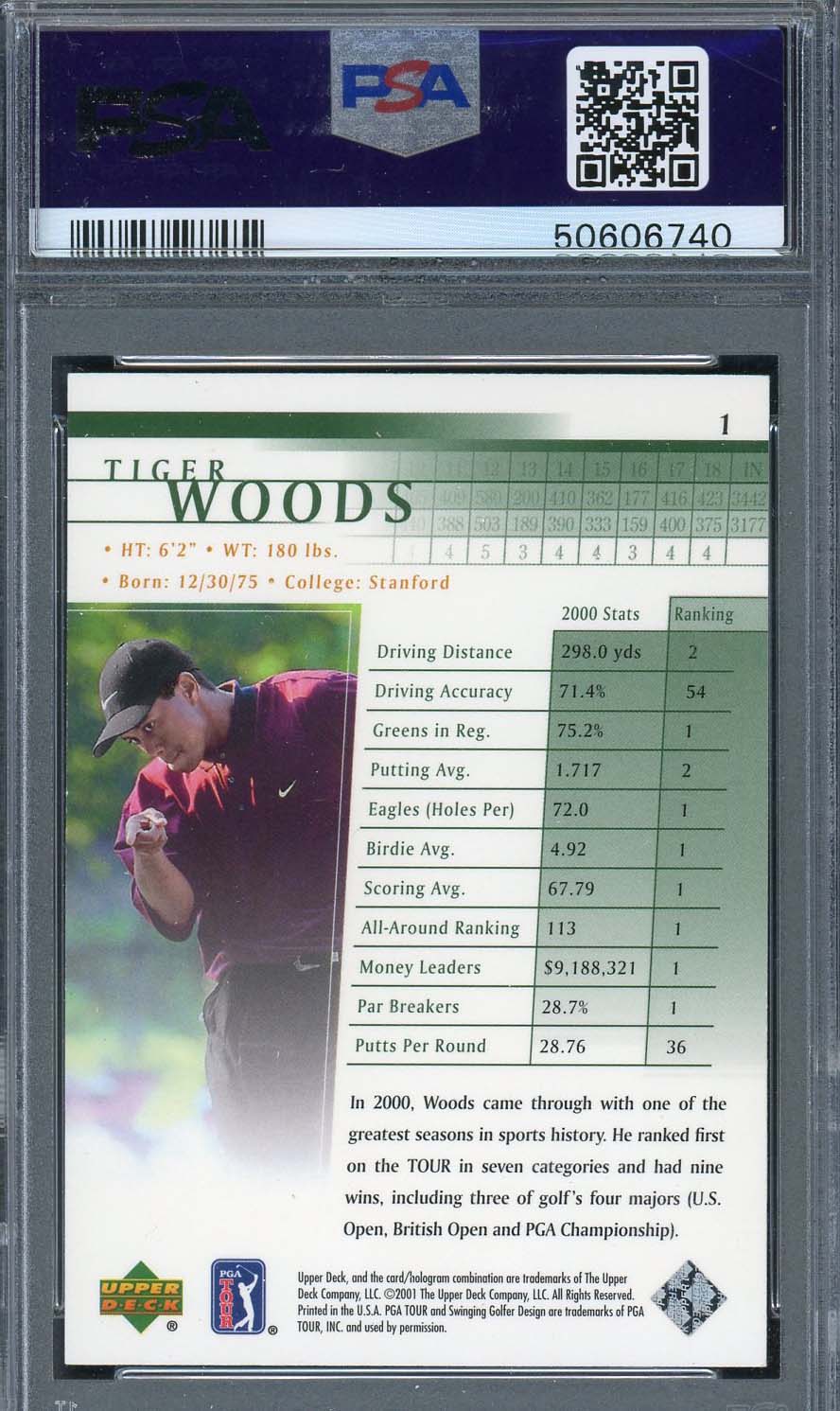 Tiger Woods 2001 Upper Deck Golf Rookie Card RC #1 Graded PSA 8-Powers Sports Memorabilia