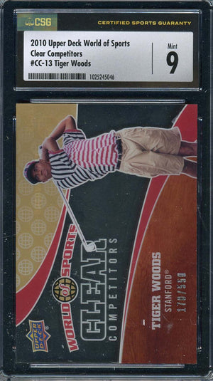 Tiger Woods 2010 Upper Deck Clear Competitors Card #CC-13 Graded CSG 9 170/550-Powers Sports Memorabilia