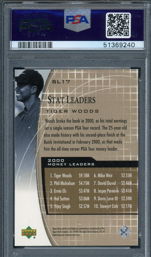 Tiger Woods 2001 Upper Deck Golf Stat Leaders Card #SL17 Graded PSA 10-Powers Sports Memorabilia