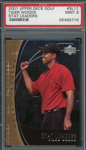 Tiger Woods 2001 Upper Deck Stat Leaders Golf Card #SL17 Graded PSA 9 MINT-Powers Sports Memorabilia