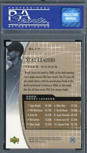 Tiger Woods 2001 Upper Deck Stat Leaders Golf Card #SL17 Graded PSA 9 MINT-Powers Sports Memorabilia