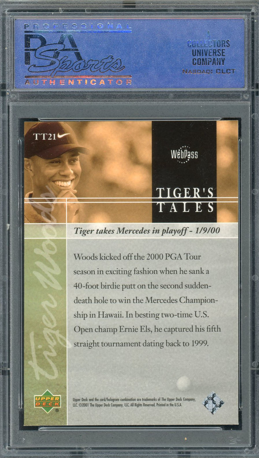 Tiger Woods 2001 Upper Deck Tiger&#39;s Tales Golf Card #TT21 Graded PSA 9 MINT-Powers Sports Memorabilia