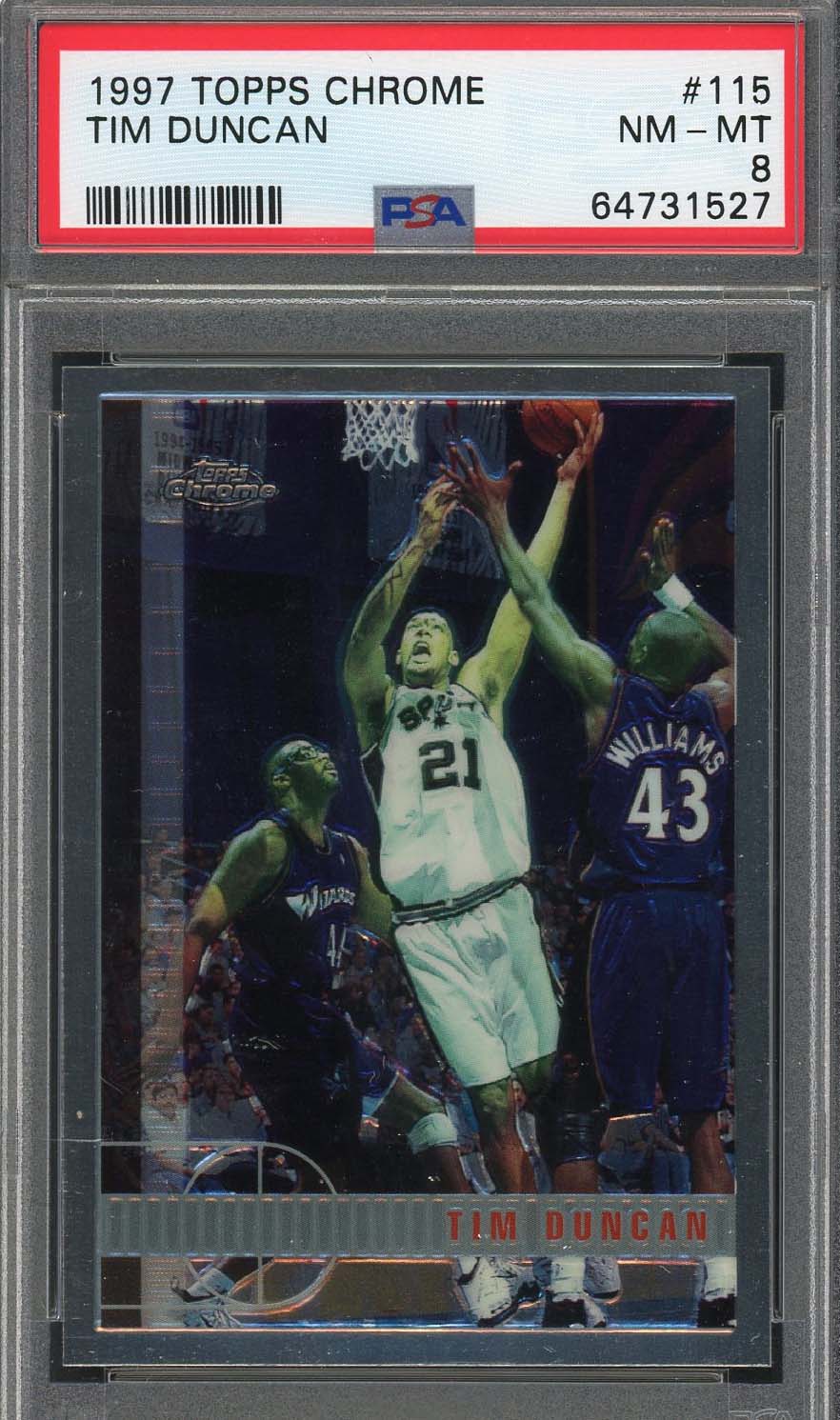 Tim Duncan 1997 Topps Chrome Basketball Rookie Card RC #115 Graded PSA 8-Powers Sports Memorabilia