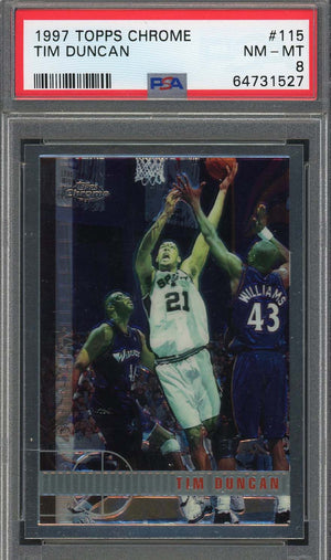 Tim Duncan 1997 Topps Chrome Basketball Rookie Card RC #115 Graded PSA 8-Powers Sports Memorabilia