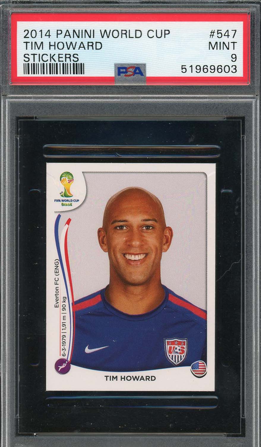 Tim Howard 2014 Panini World Cup Stickers Card #547 PSA 9-Powers Sports Memorabilia