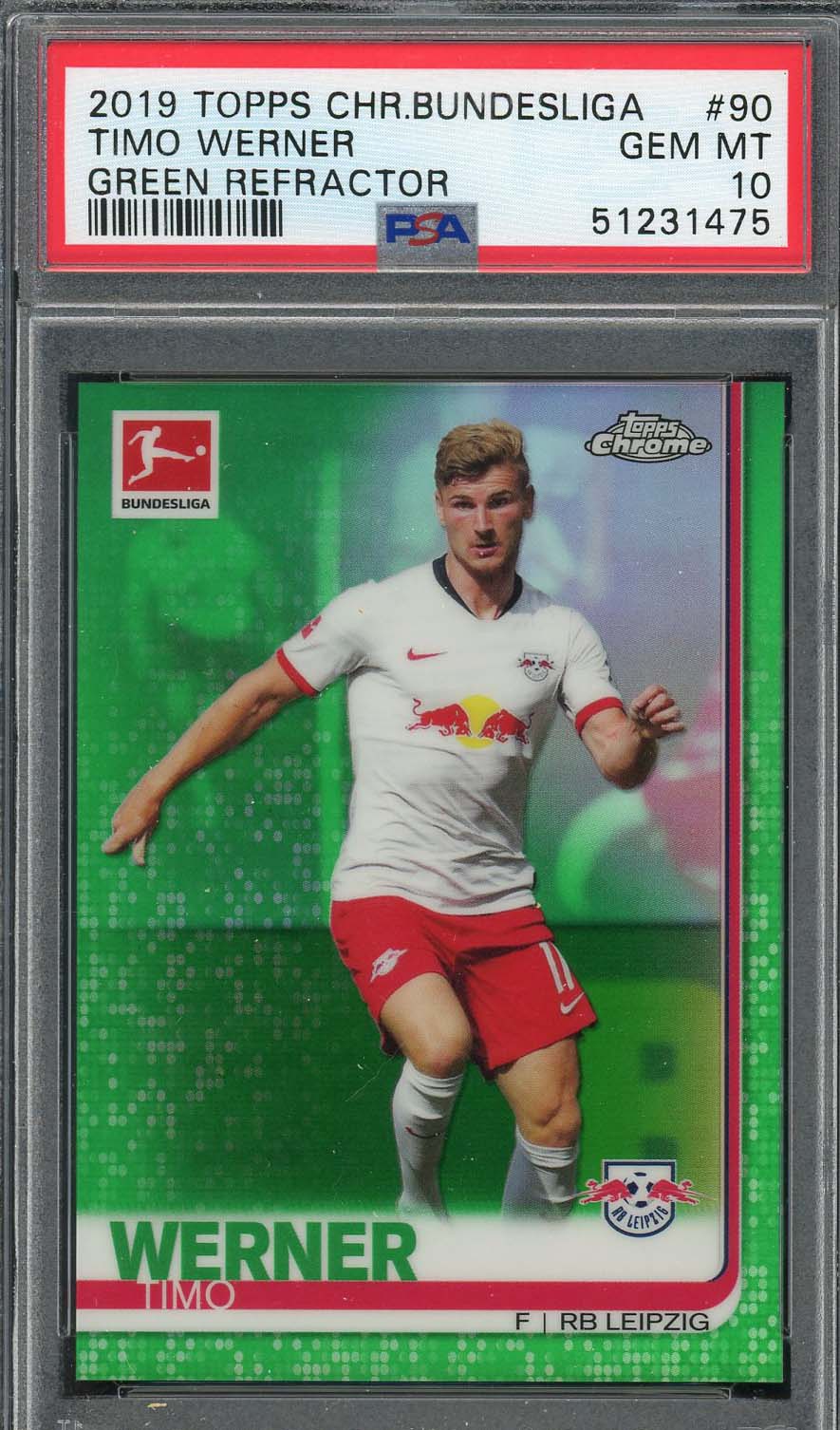 Timo Werner 2019 Topps Chrome Bundesliga Green Refractor Card #90 PSA 10 /99-Powers Sports Memorabilia